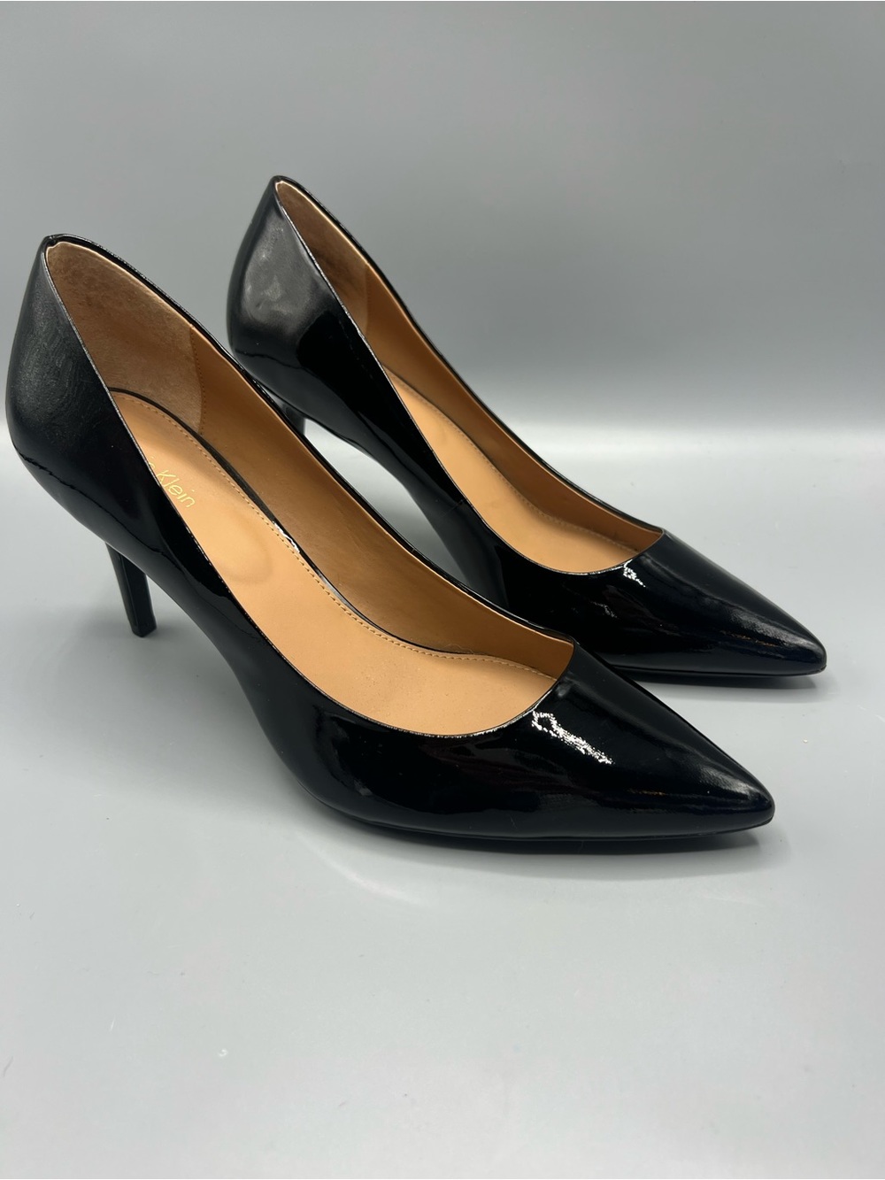 Calvin Klein Gayle Black Patent Leather Pointed Toe Pumps Heels